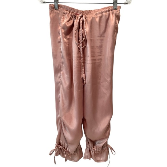 One & One Satin Drawstring Lounge Pants Crop Peach Silky Vintage Size Med - Picture 1 of 4
